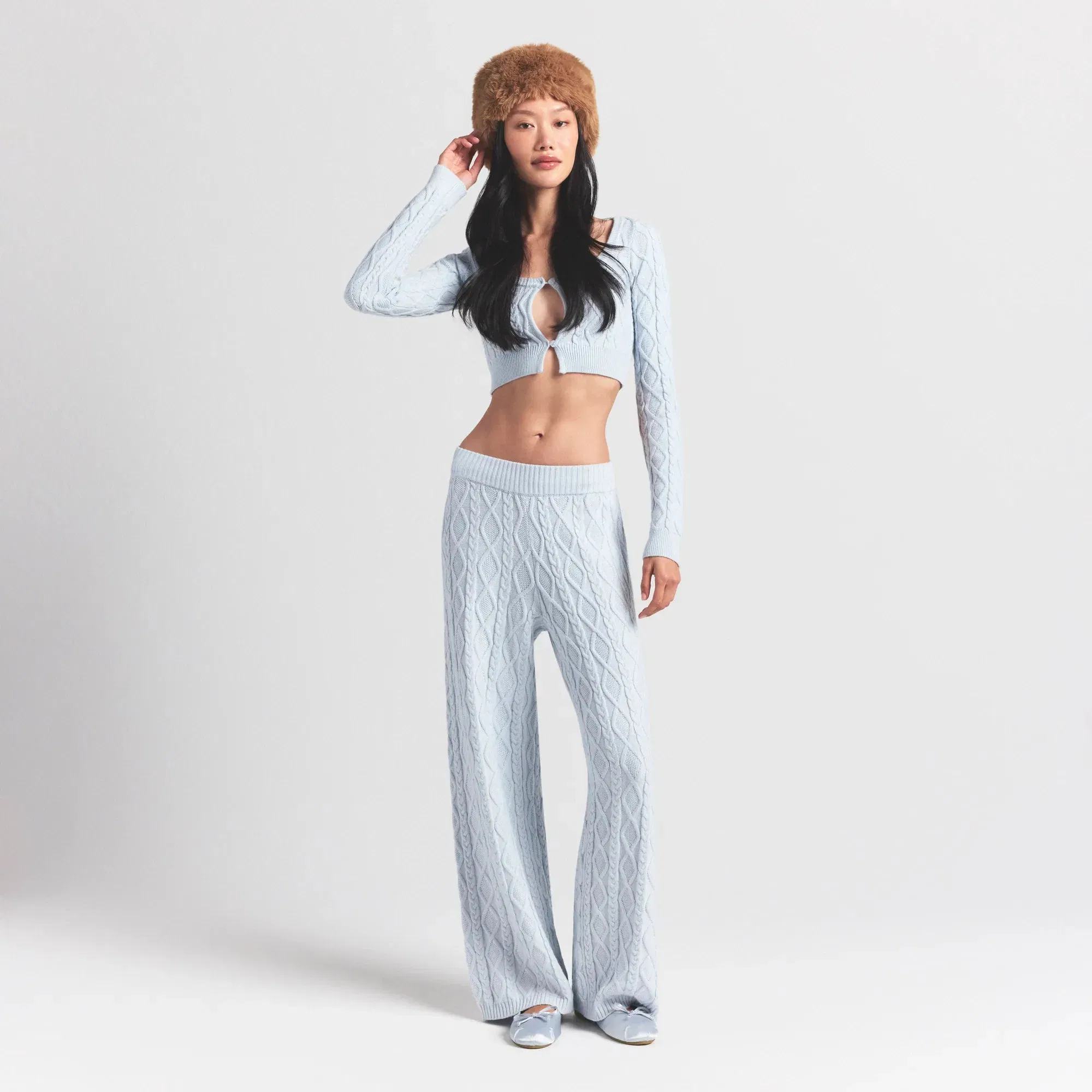 SWEATER KNITS CABLE KNIT STRAIGHT LEG PANT | ZEN BLUE
