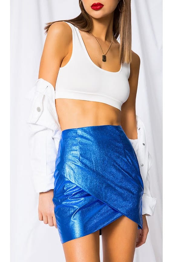 superdown Charmaine Wrap Mini Skirt in Cobalt Blue