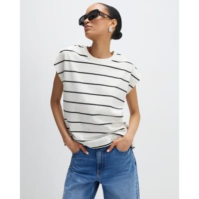 Cream Striped Grown On Sleeve T-shirt