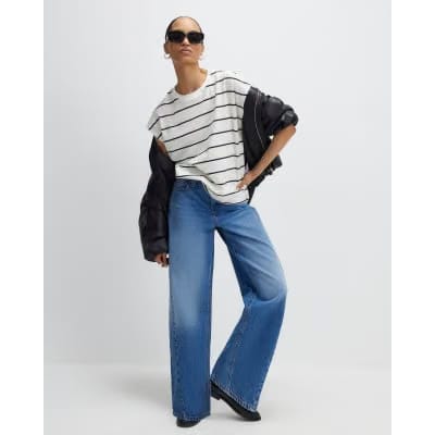 Cream Striped Grown On Sleeve T-shirt