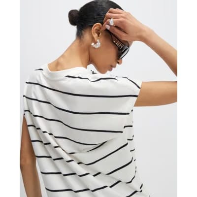Cream Striped Grown On Sleeve T-shirt