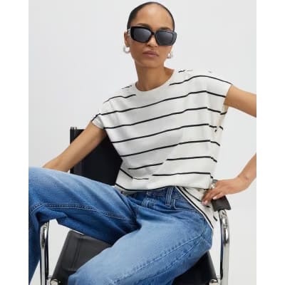 Cream Striped Grown On Sleeve T-shirt