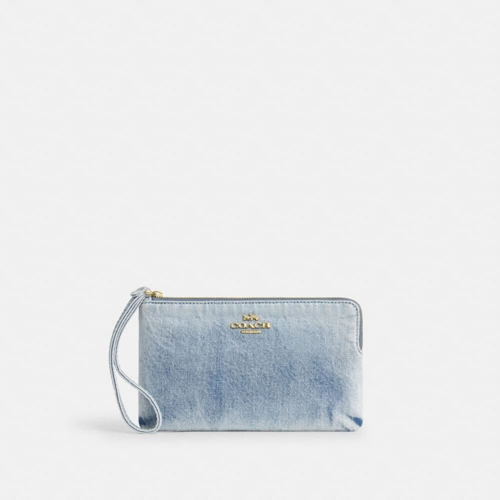 Large Corner Zip Wristlet In Loved Denim