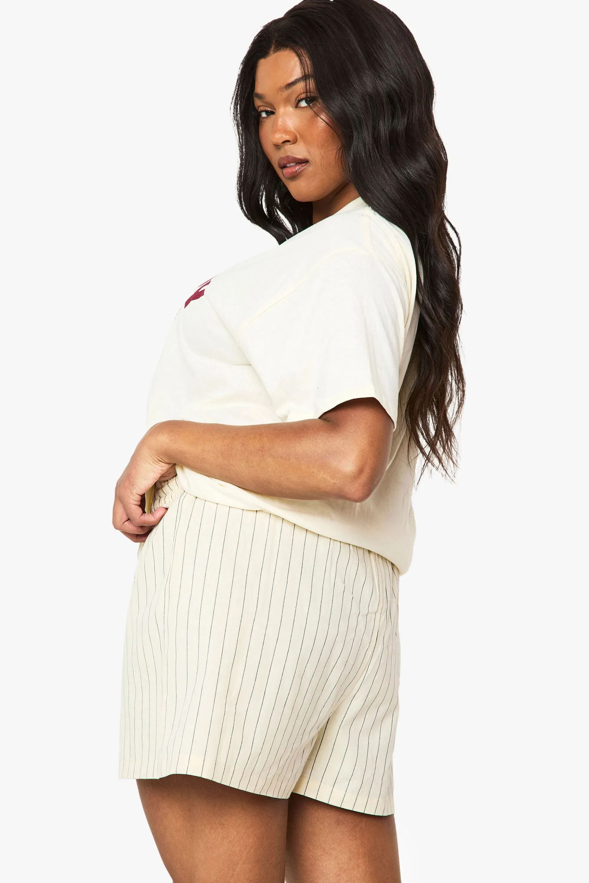 Plus Stripe Linen Look Short