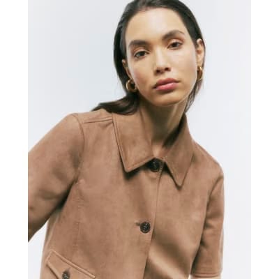 Beige Faux Suede Pocket Detail Shirt