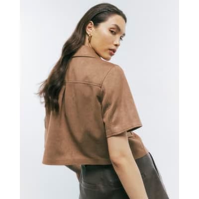 Beige Faux Suede Pocket Detail Shirt