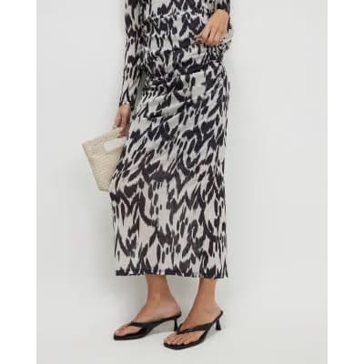 Cream Abstract Print Maxi Skirt