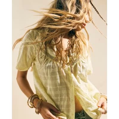 Yellow Lace Button Through Blouse