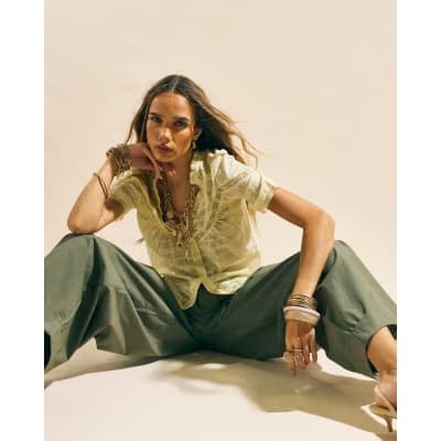 Yellow Lace Button Through Blouse