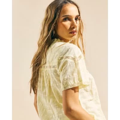 Yellow Lace Button Through Blouse