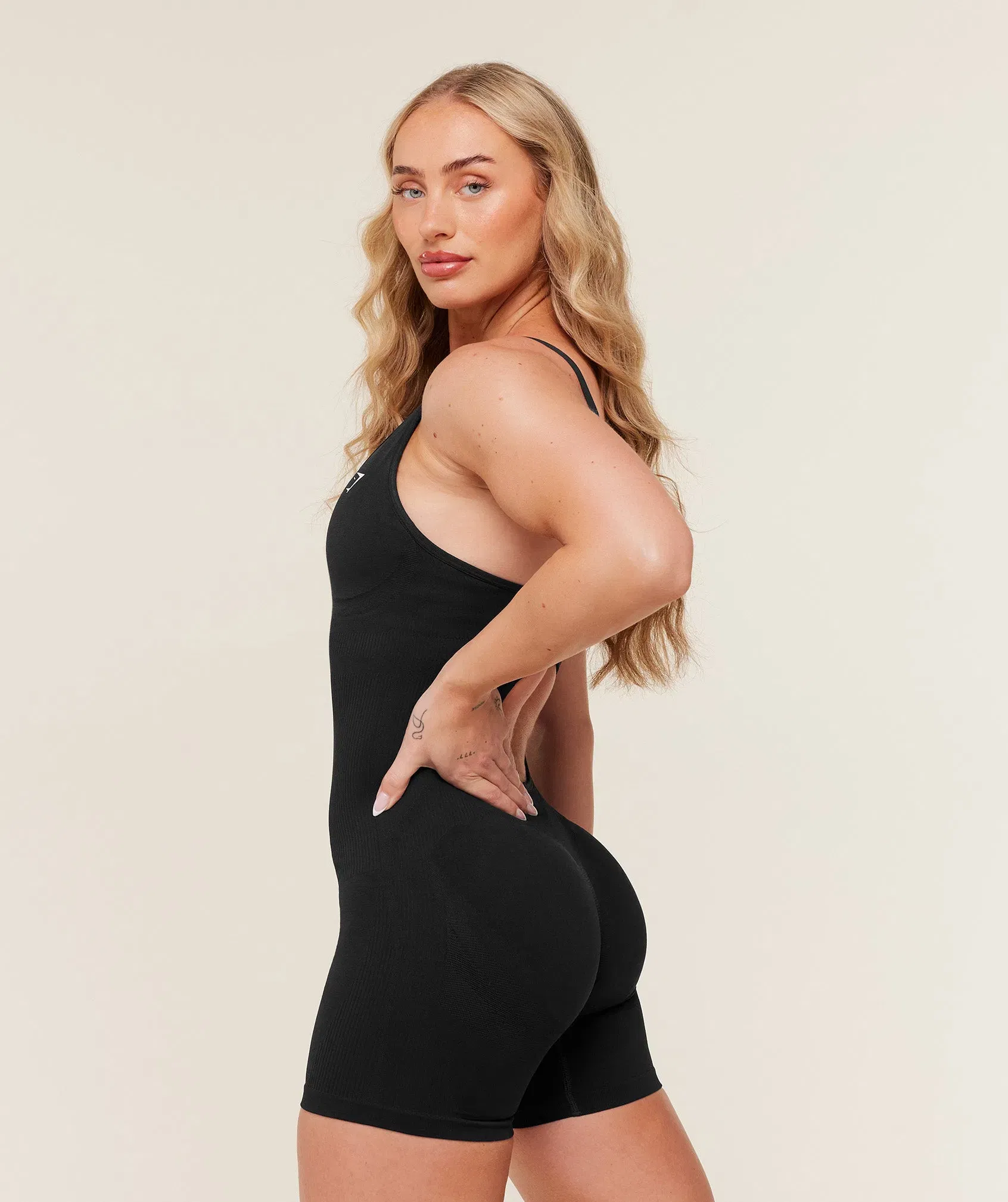 Gymshark Lift Seamless Strappy All in One - Black/Black Marl