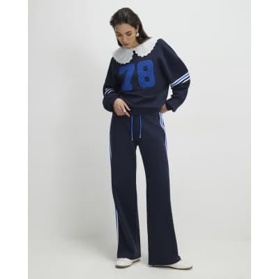 Navy Long Sleeve Collared Number Sweatshirt