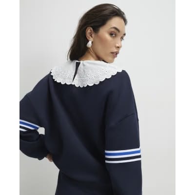 Navy Long Sleeve Collared Number Sweatshirt