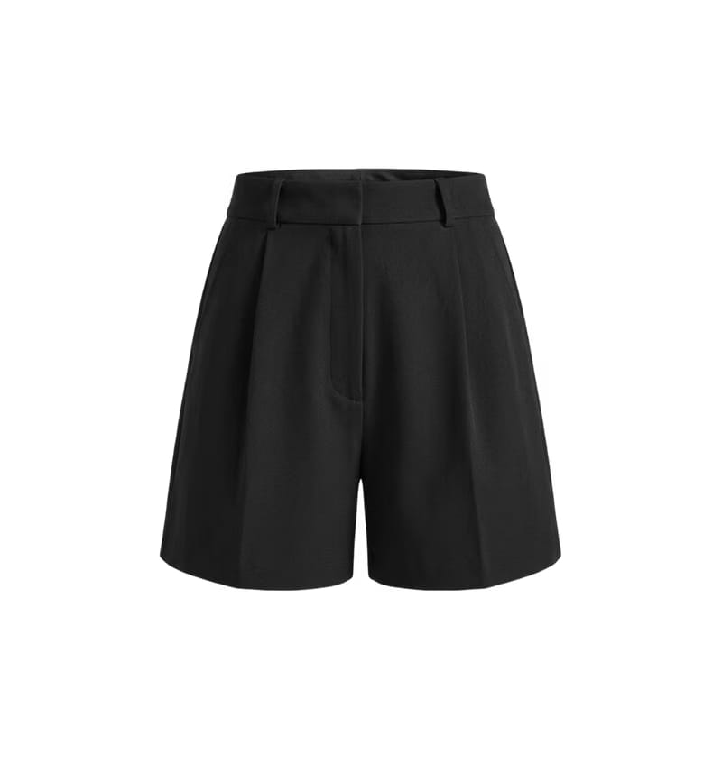 Elara Voss Black Pleated Tailored Shorts