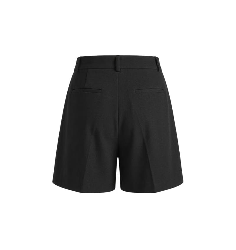 Elara Voss Black Pleated Tailored Shorts