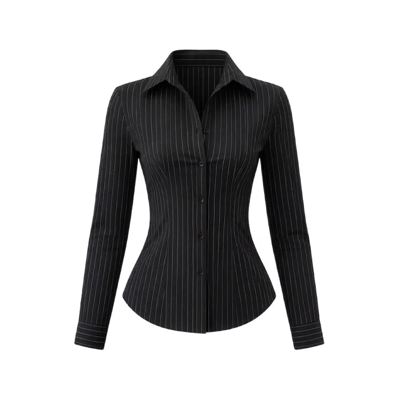 Elara Voss Classic Black Pinstripe Shirt