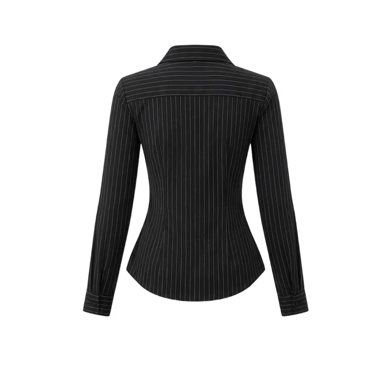 Elara Voss Classic Black Pinstripe Shirt