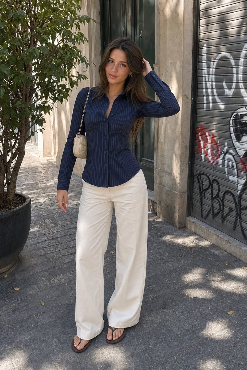 Elara Voss Classic Midnight Pinstripe Shirt