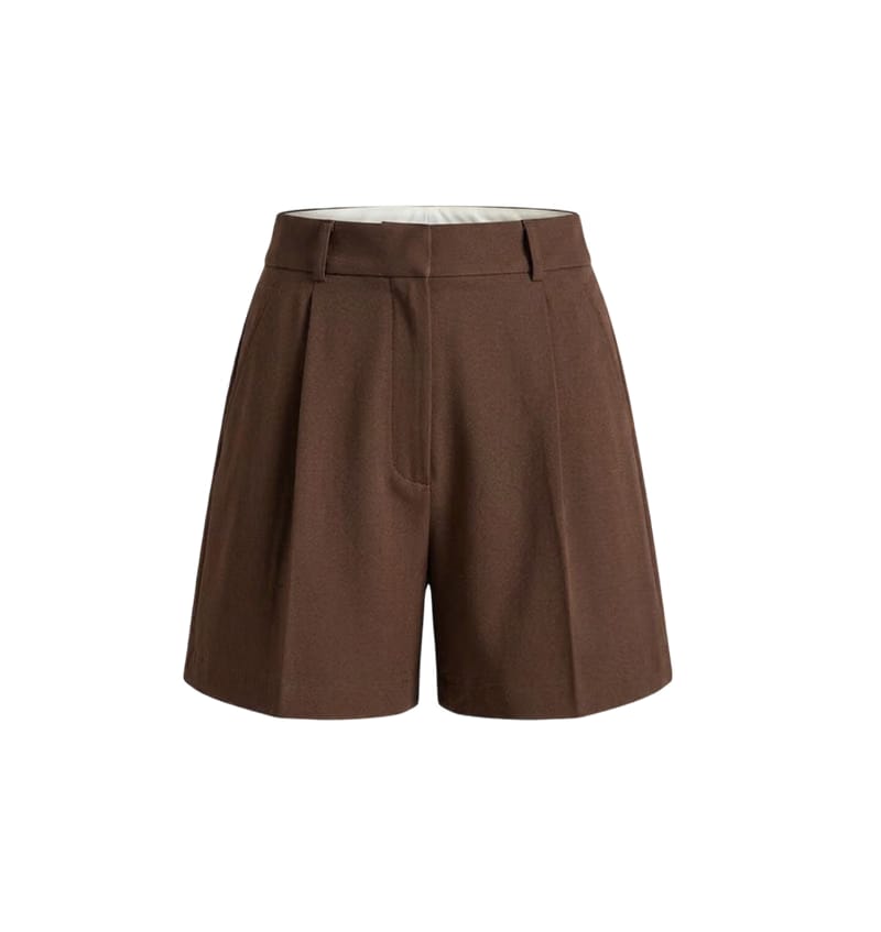 Elara Voss Cocoa Pleated Tailored Shorts