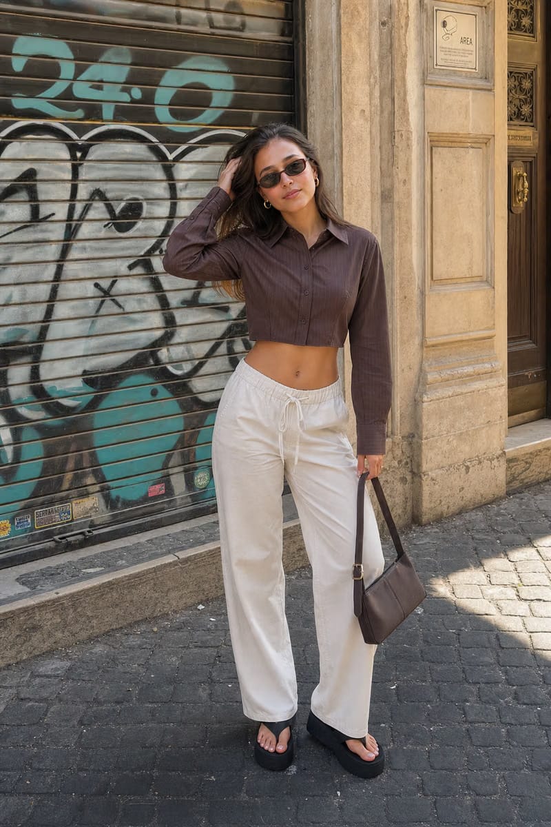 Elara Voss Cocoa Precision Crop Shirt
