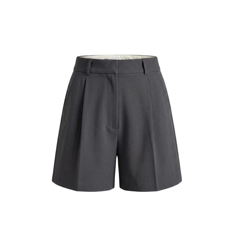 Elara Voss Gray Pleated Tailored Shorts