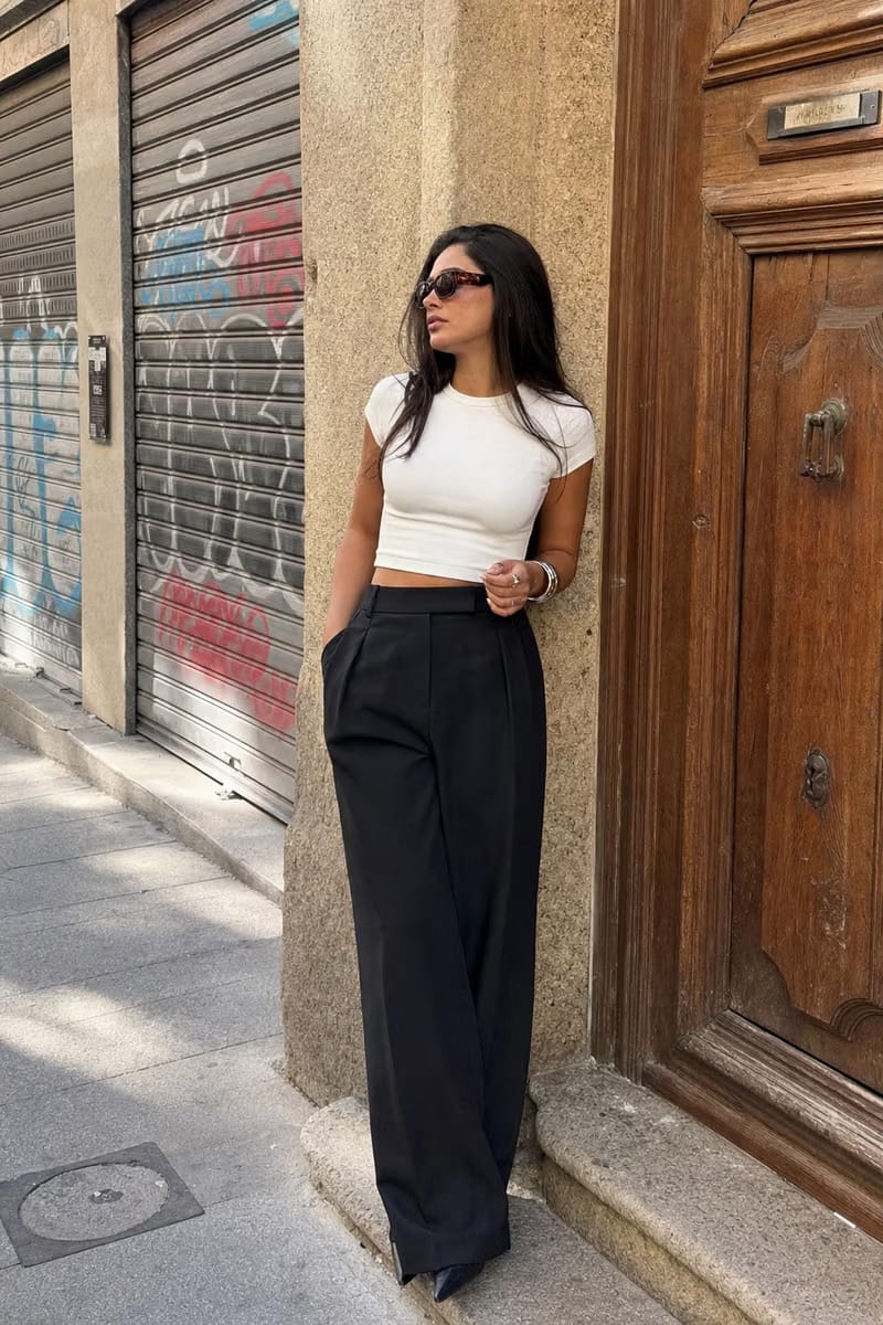 Elara Voss High-Waist Wide-Leg Black Trouser