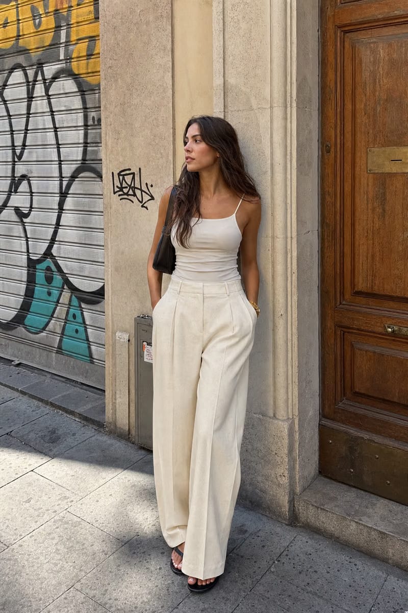 Elara Voss High-Waist Wide-Leg Off White Trouser