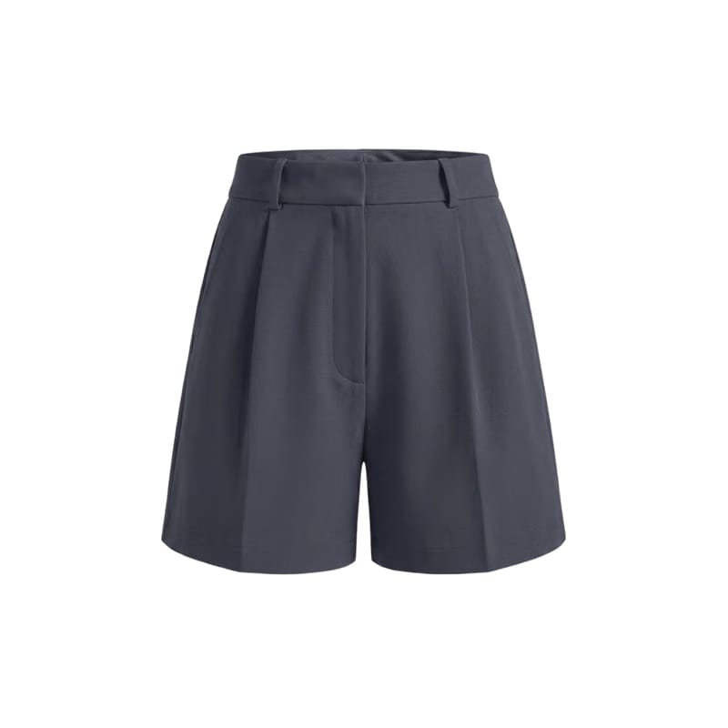Elara Voss Slate Pleated Tailored Shorts
