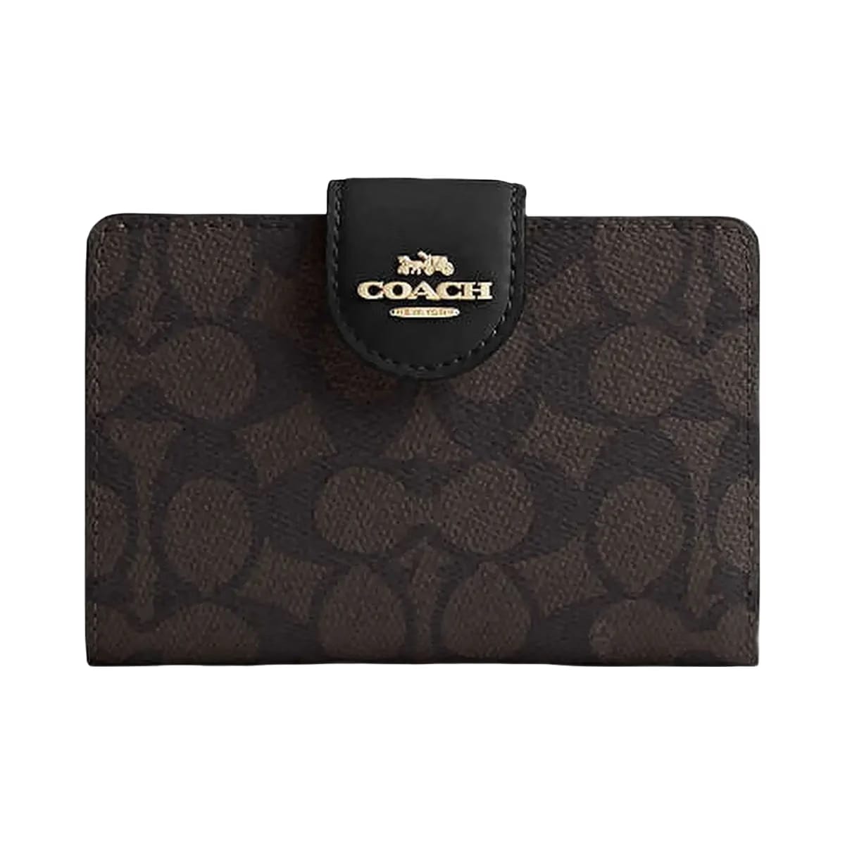 Coach Medium Corner Zip Wallet In Signature Canvas Signature Canvas-Gold-Walnut-Black