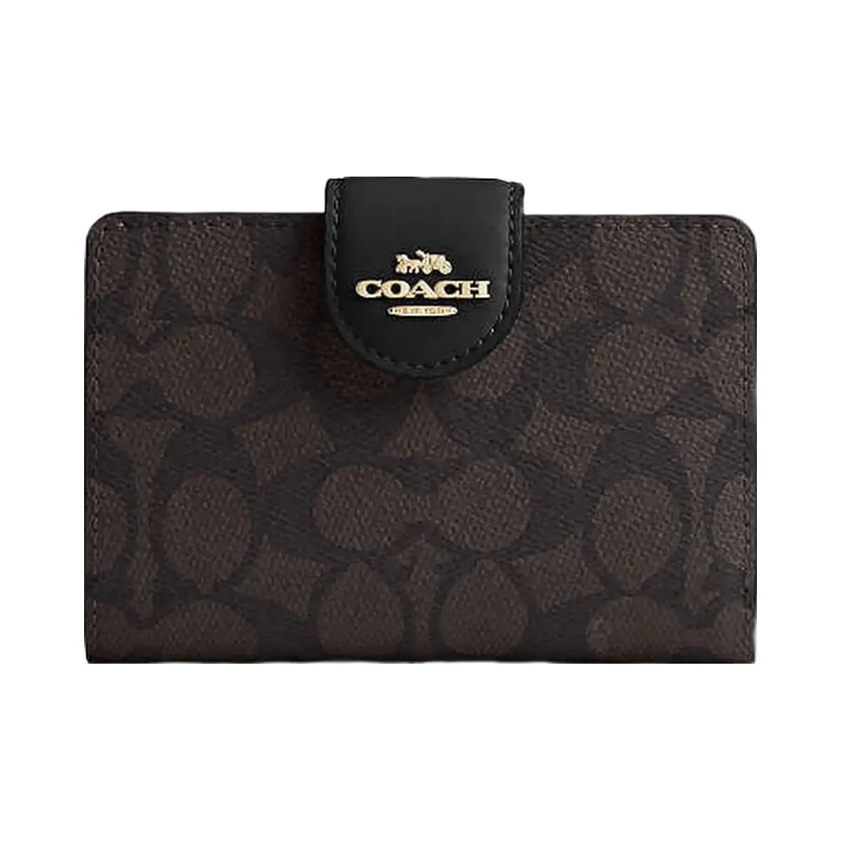 Coach Medium Corner Zip Wallet In Signature Canvas Signature Canvas-Gold-Walnut-Black