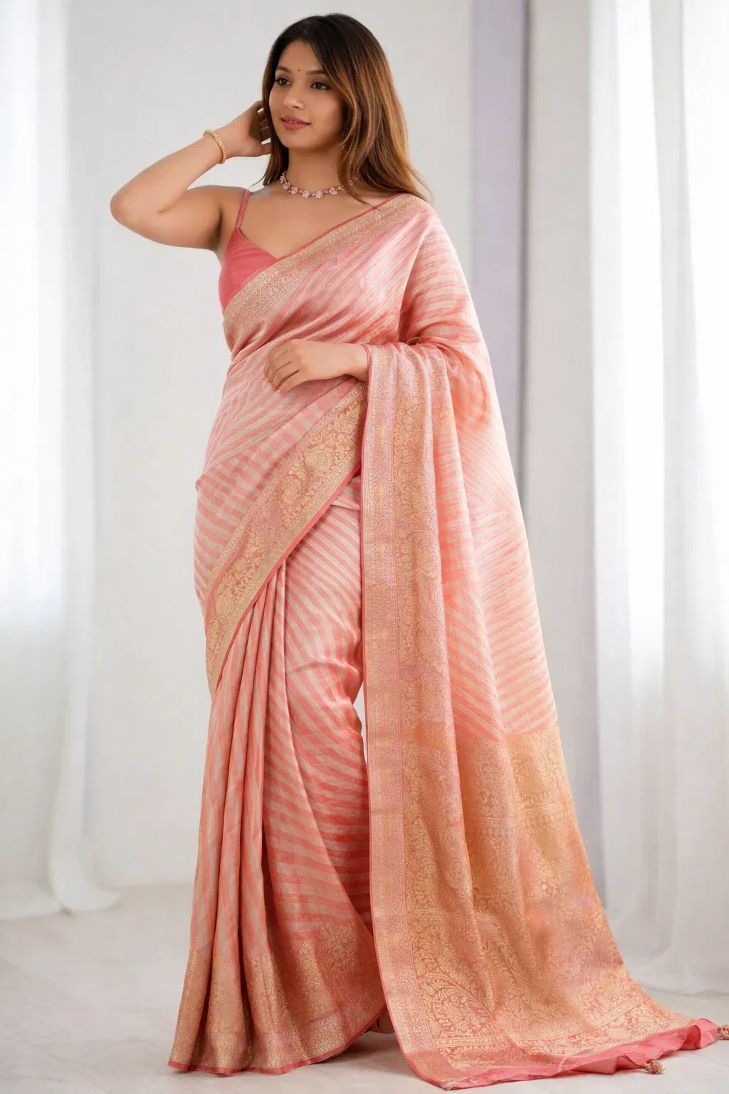 Champagne Bloom Pure Silk Saree With Multicolor Floral Embroidery
