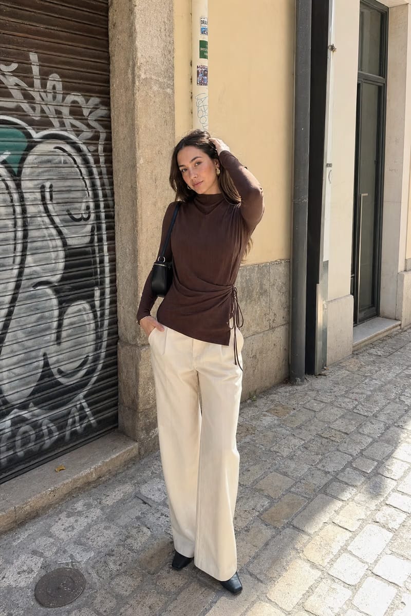 Elara Voss Obsidian Drape Cocoa Top