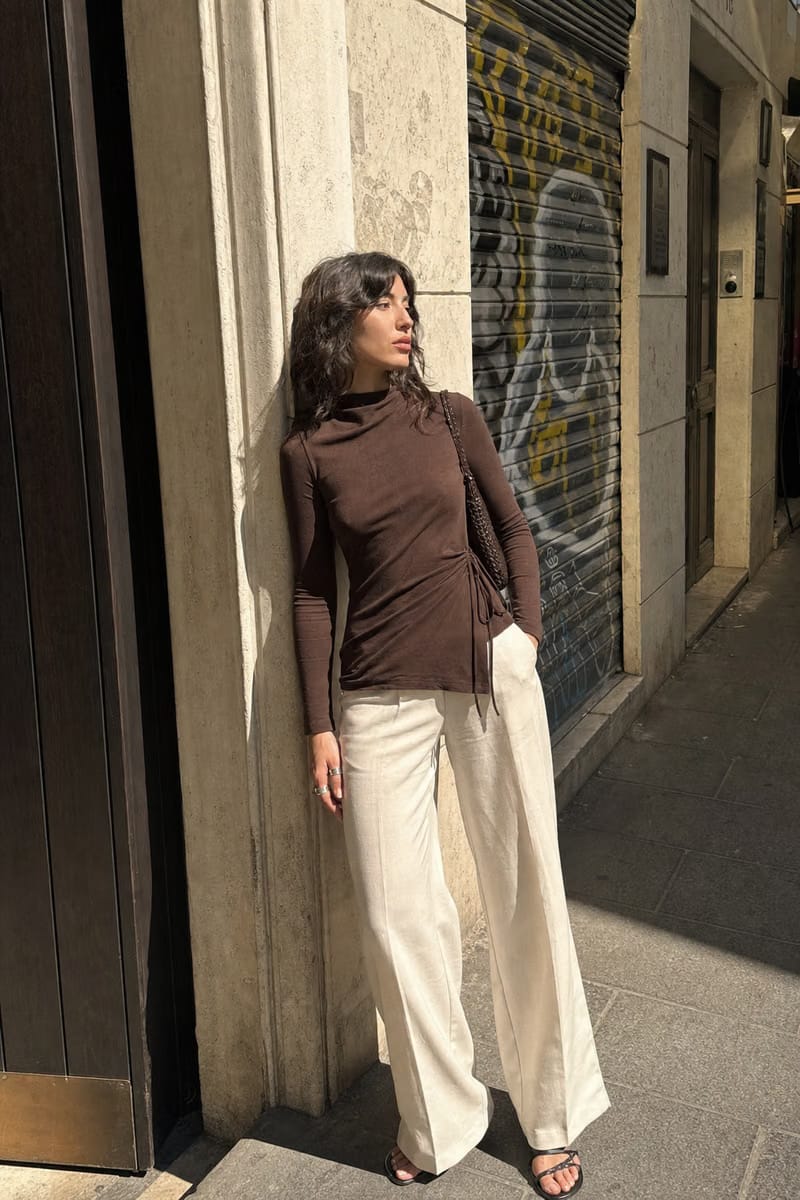 Elara Voss Obsidian Drape Cocoa Top