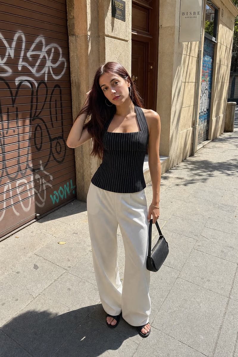 Elara Voss Structured Pinstripe Black Top