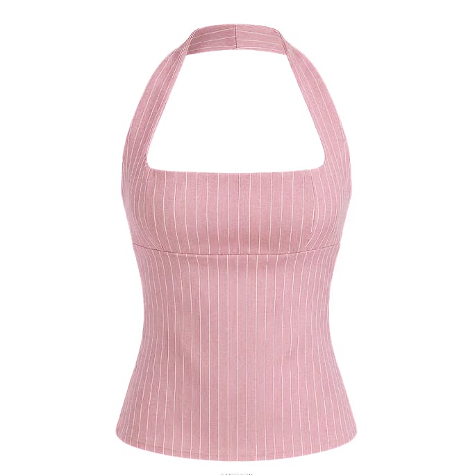 Elara Voss Structured Pinstripe Blush Top