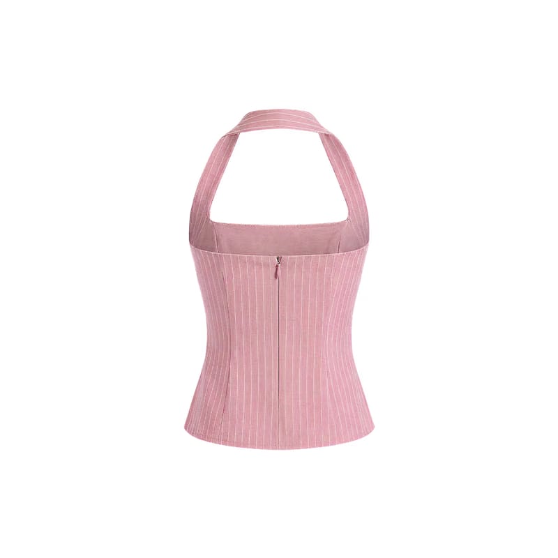 Elara Voss Structured Pinstripe Blush Top