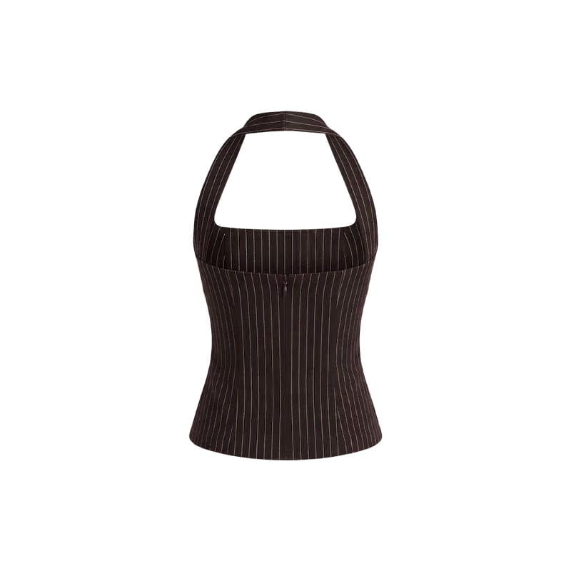 Elara Voss Structured Pinstripe Cocoa Top