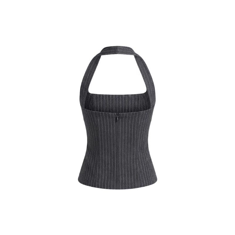 Elara Voss Structured Pinstripe Gray Top