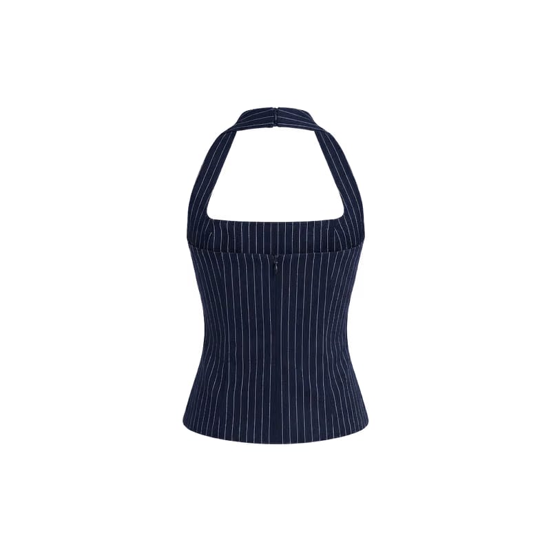 Elara Voss Structured Pinstripe Midnight Top