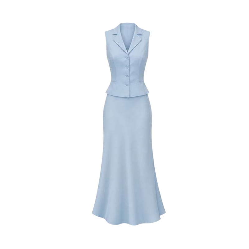 Valeria Collared Flared Co Ord Set - Glacier