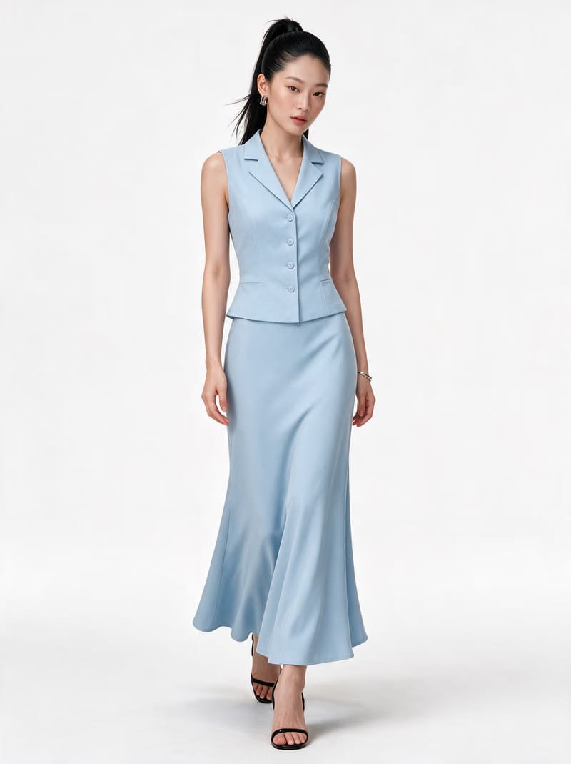 Valeria Collared Flared Co Ord Set - Glacier