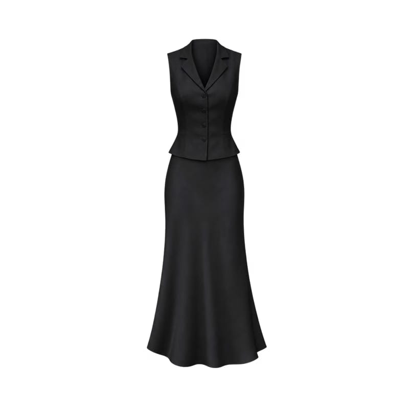 Valeria Collared Flared Co Ord Set - Obsidian