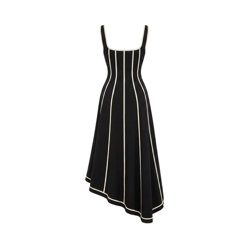 Valeria Contrast Panel Midi Dress - Black Ivory