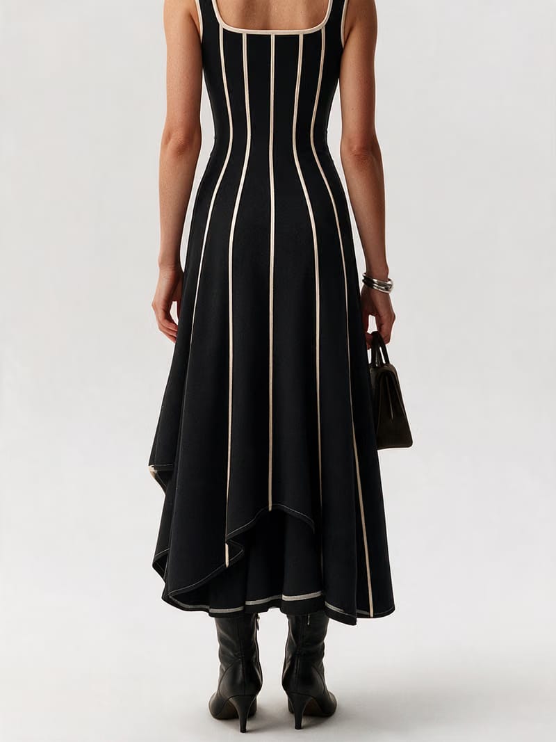 Valeria Contrast Panel Midi Dress - Black Ivory