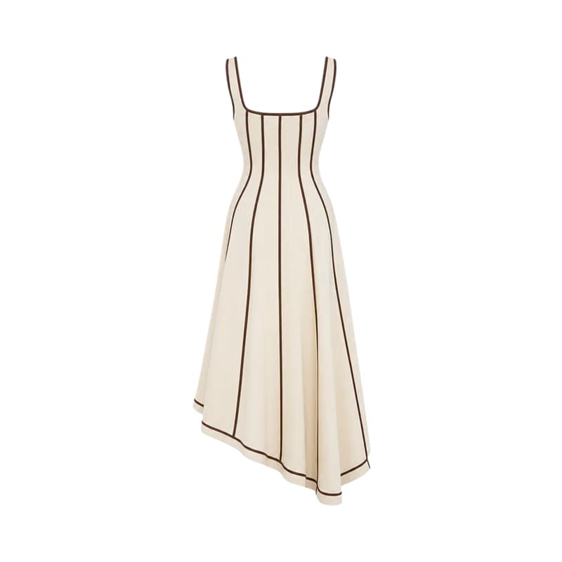 Valeria Contrast Panel Midi Dress - Ivory Brown
