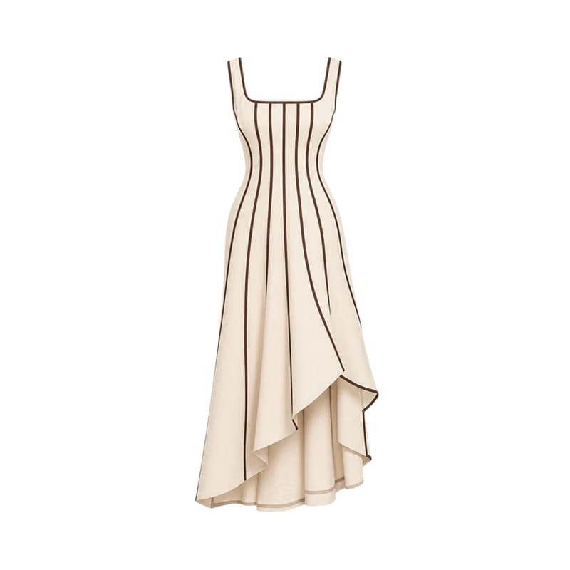Valeria Contrast Panel Midi Dress - Ivory Brown