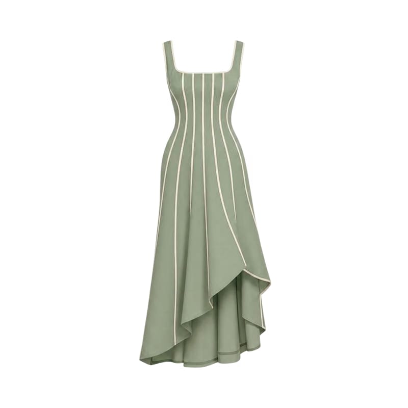 Valeria Contrast Panel Midi Dress - Sage Ivory