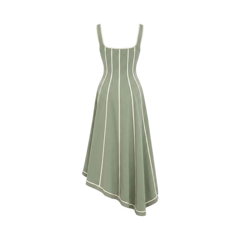 Valeria Contrast Panel Midi Dress - Sage Ivory