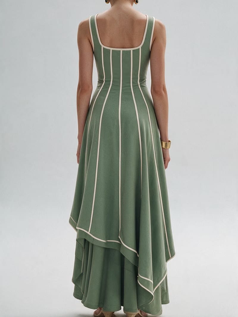Valeria Contrast Panel Midi Dress - Sage Ivory
