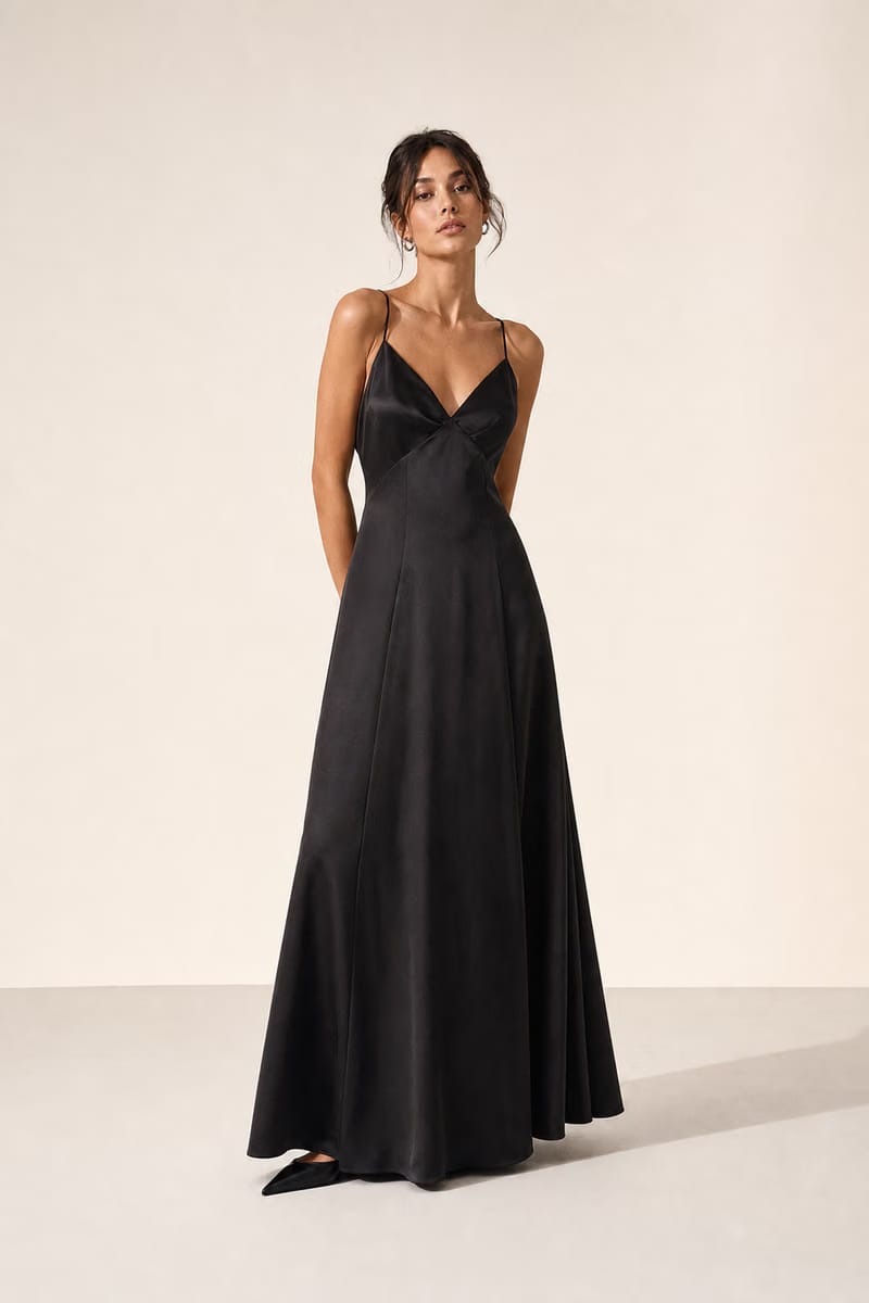 Valeria Cowl Satin Maxi Dress - Black